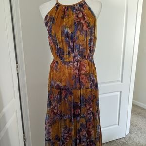 Candalite Women's Dress size PL, Sleeveless Laced Maxi Dress.Golden brown floral